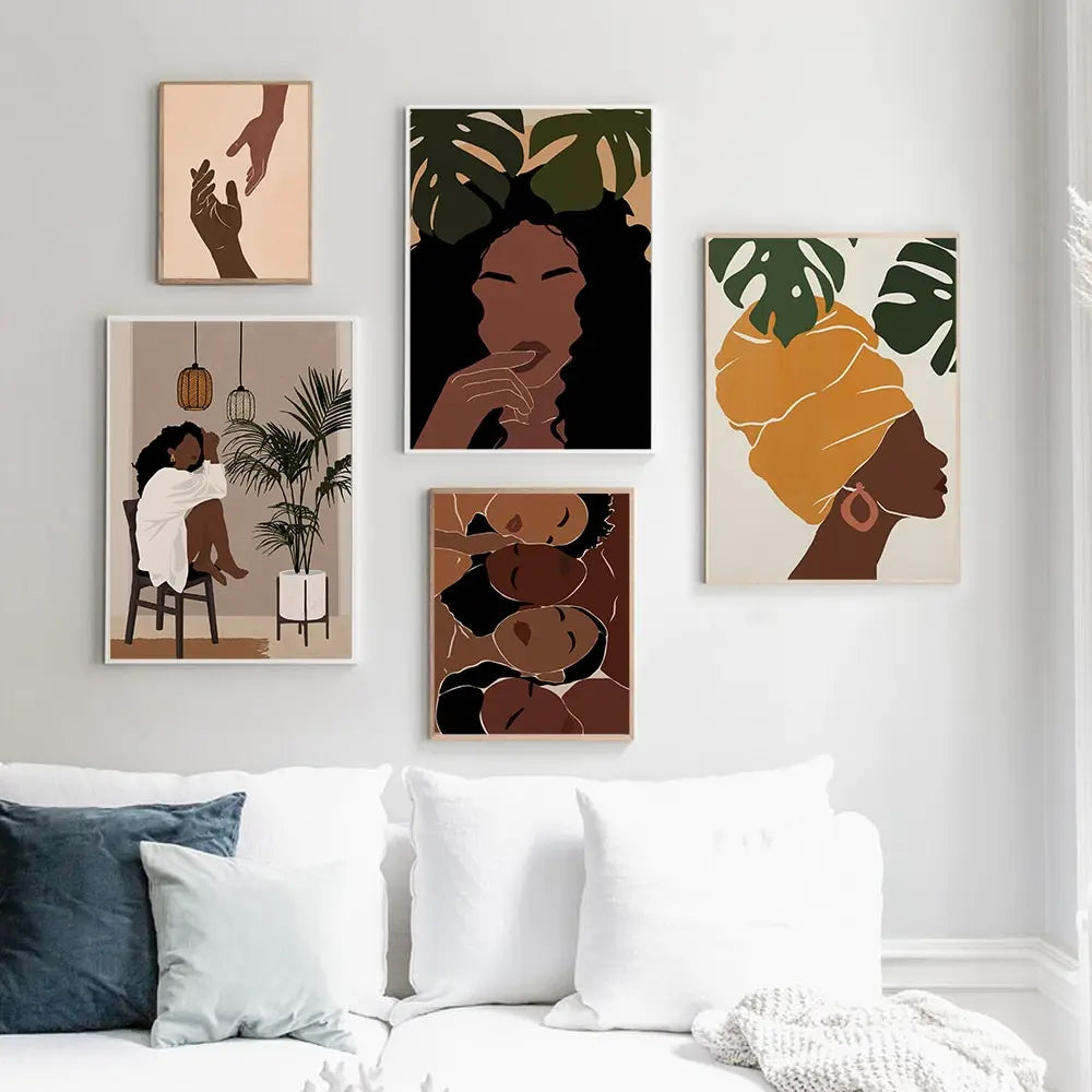 Boho Black Woman Canvas Art - Abstract Wall Decor