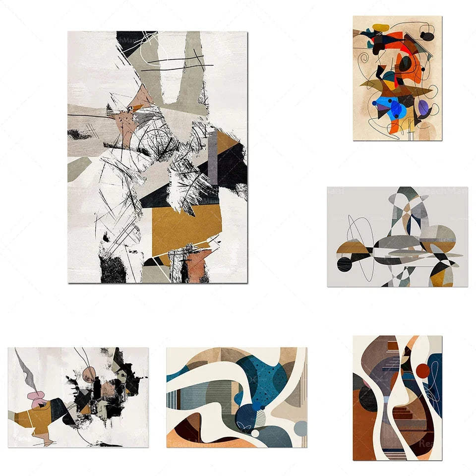 Mid-Century Geometric Wall Art Prints Decor Poster