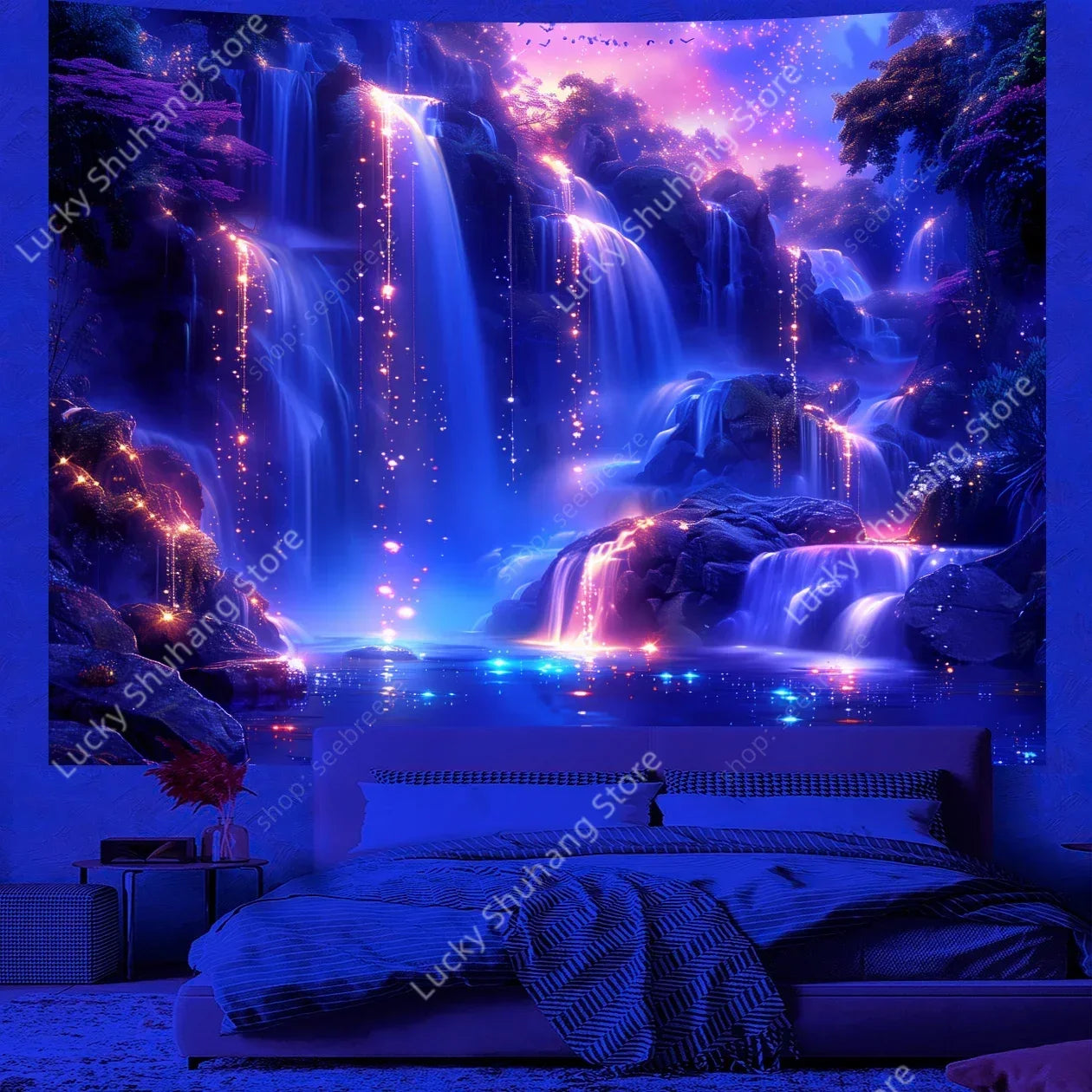UV Reactive Psychedelic Galaxy Tapestry Wall Decor