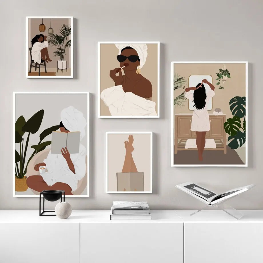 Boho Minimalist Girl Makeup Wall Art Canvas Poster