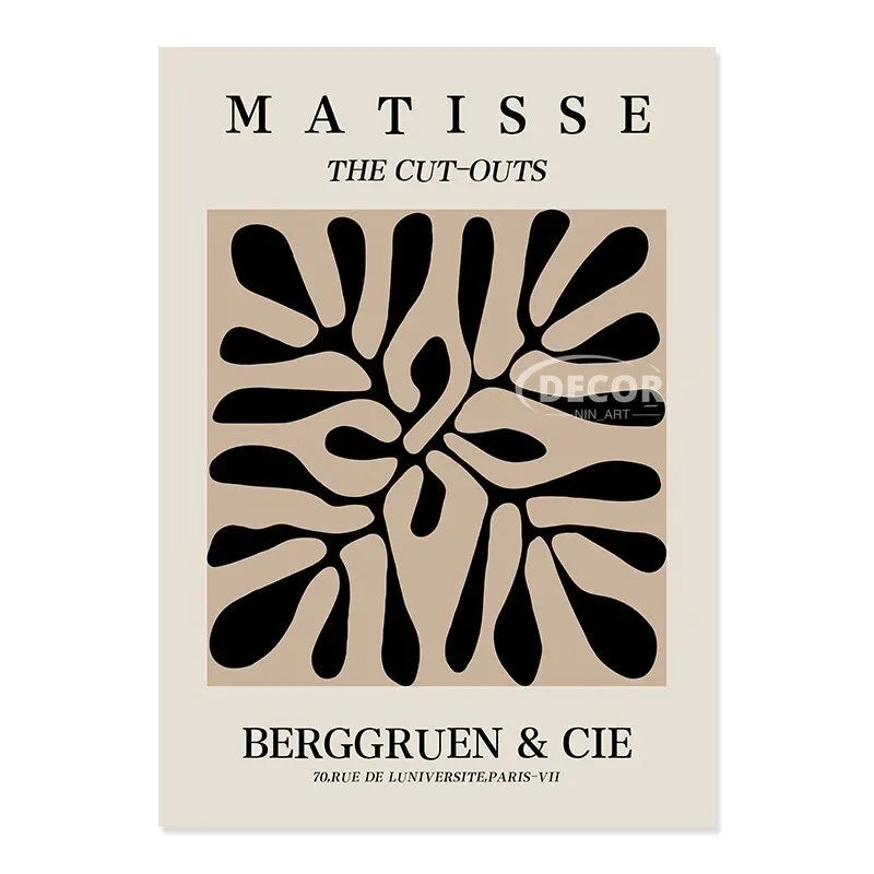 Matisse Boho Line Art Canvas: Black Beige Wall Print