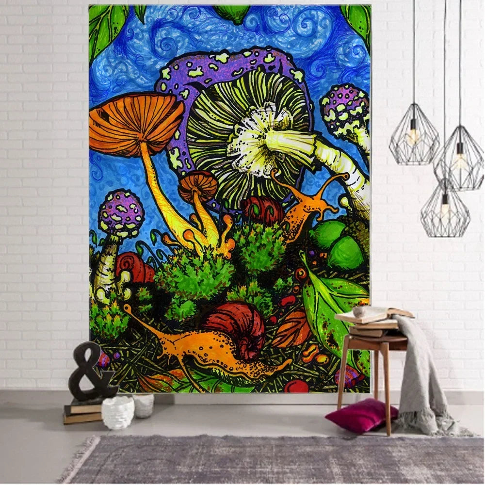 Art Deco Witchcraft Tapestry: Psychedelic Mushroom Mandala