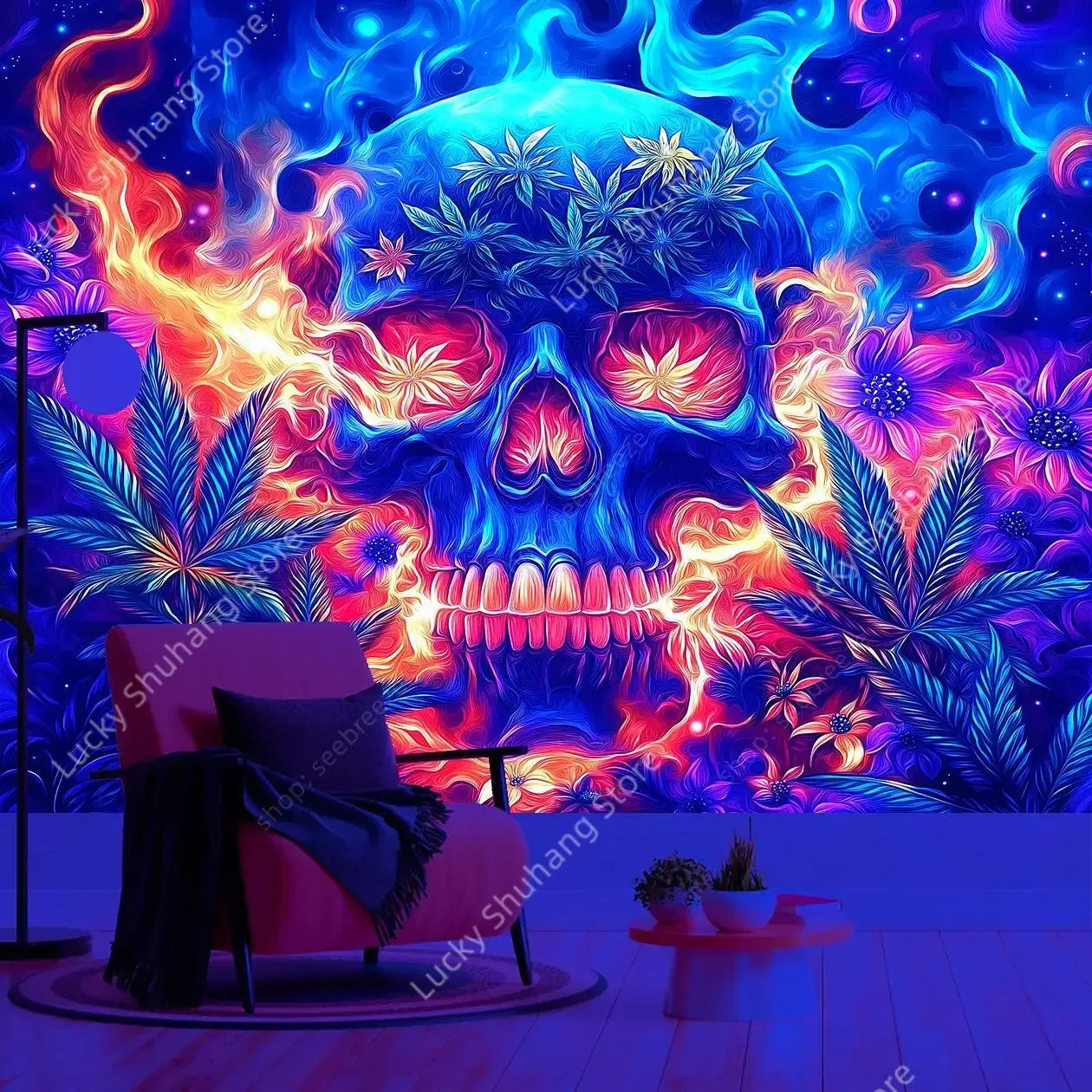 Skull UV Tapestry Gothic Wall Art Dark Bohemian Decor