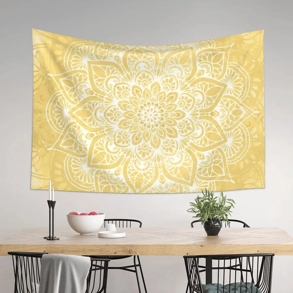 Boho Yellow Mandala Flower Tapestry Wall Hanging