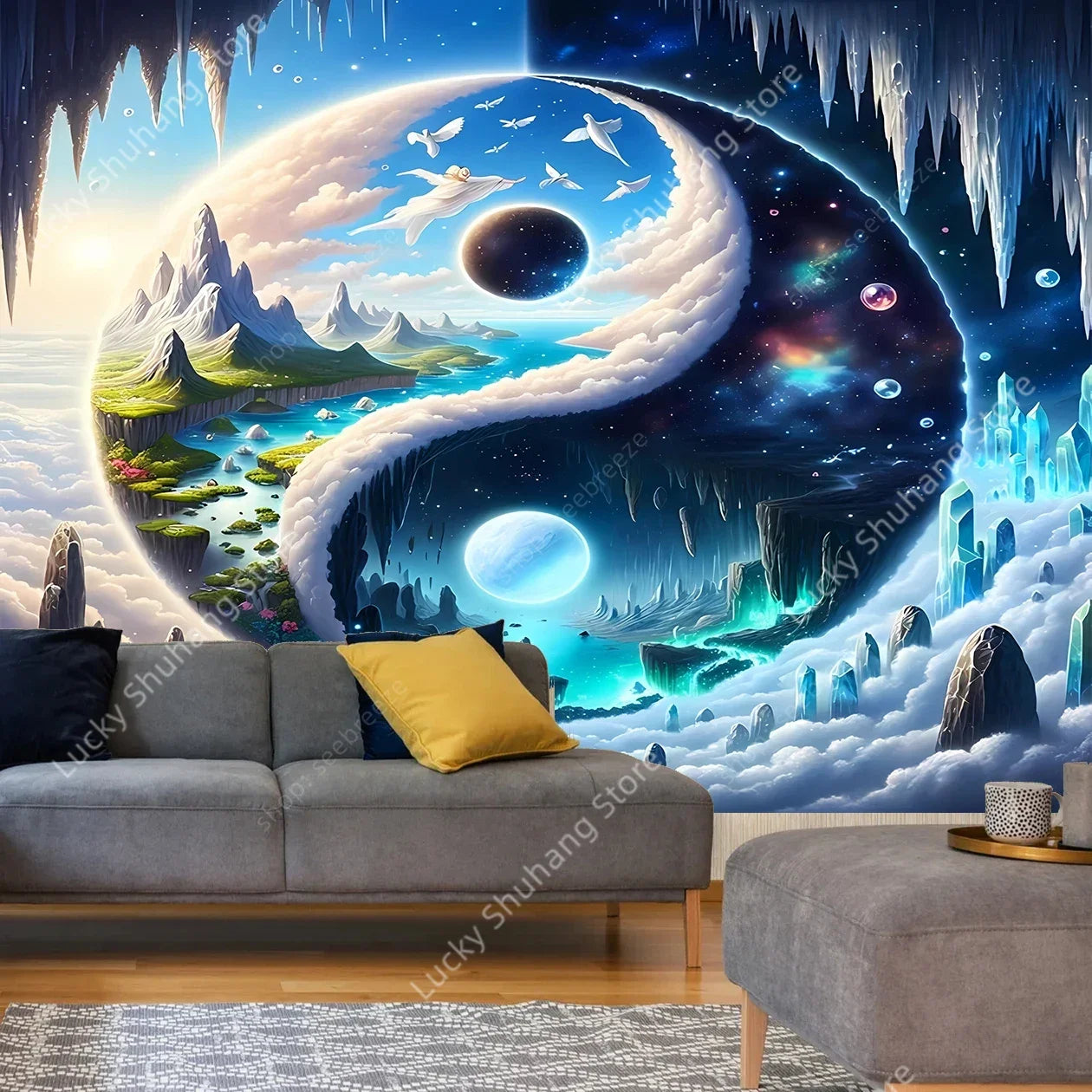 Yin Yang Floating Island Tapestry Wall Art Decor