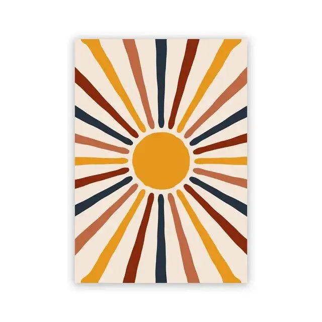 Boho Sun Moon Rainbow Canvas Art - MidCentury Wall Decor