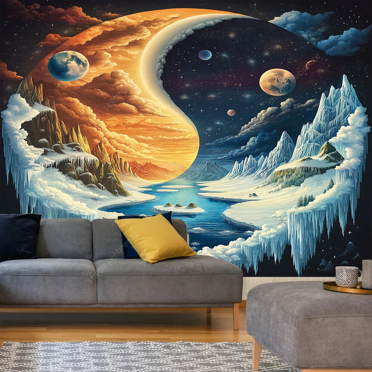 Yin Yang Floating Island Tapestry Wall Art Decor