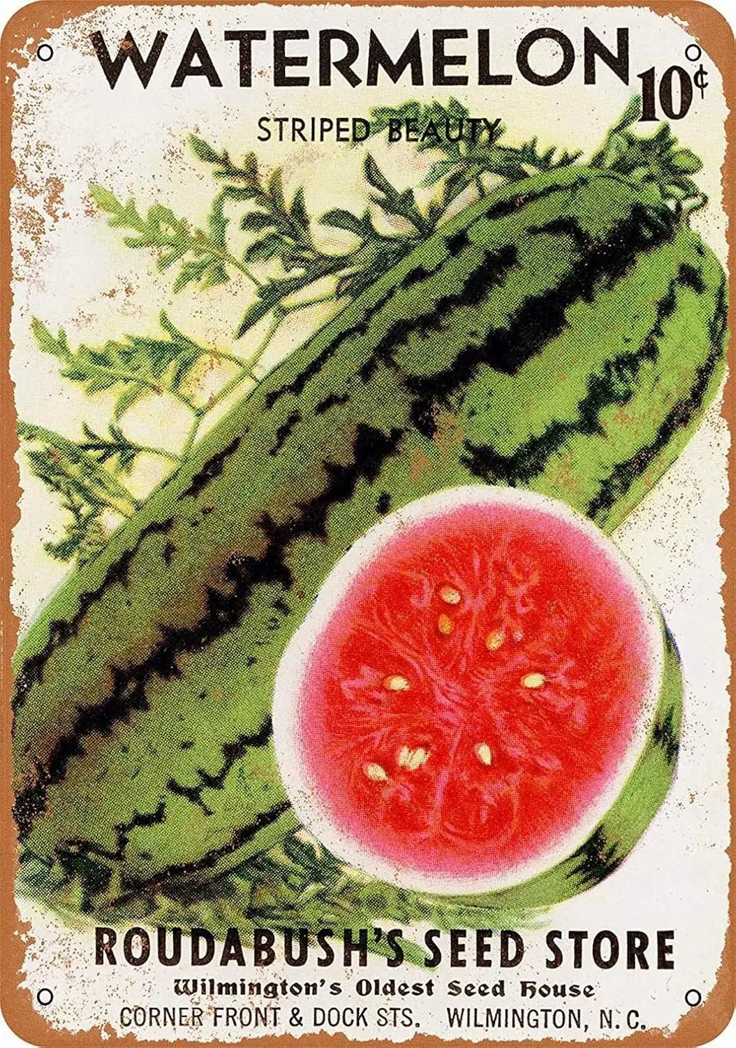 Roudabush Watermelon Seeds Metal Sign - Retro Wall Decor