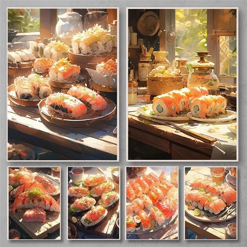 Sushi Poster Canvas Art: Salmon & Shrimp Decor