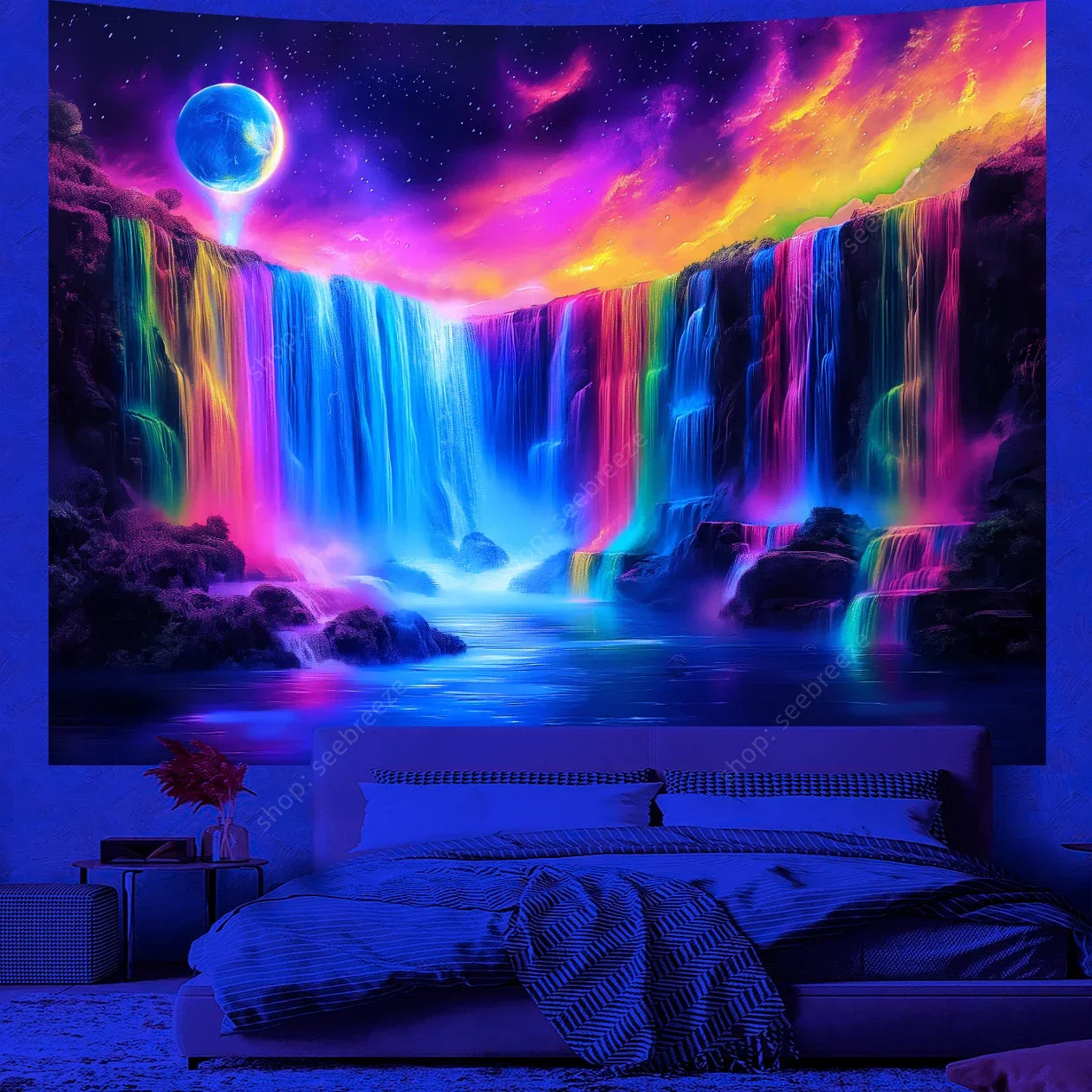 UV Reactive Psychedelic Galaxy Tapestry Wall Decor