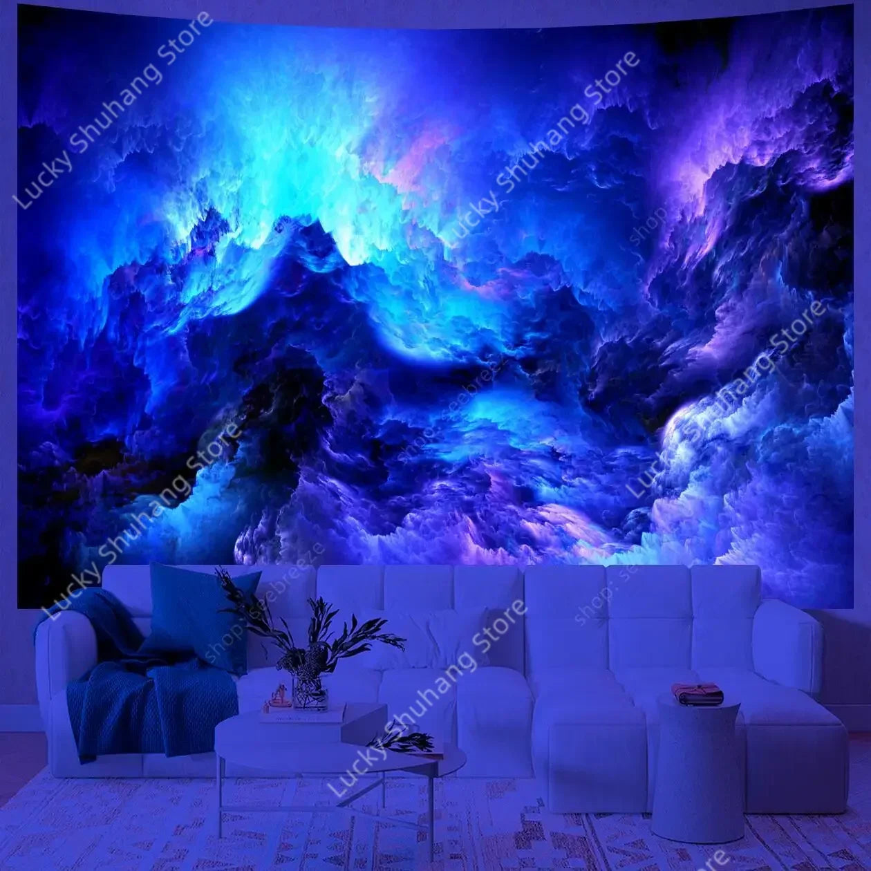 Psychedelic UV Reactive Cloud Tapestry Wall Decor