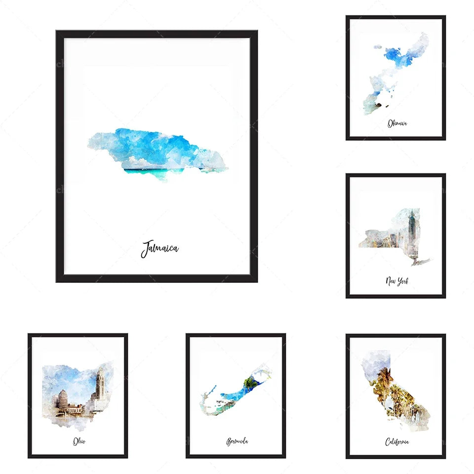 Palau Watercolor Map Poster - Travel Art Decor