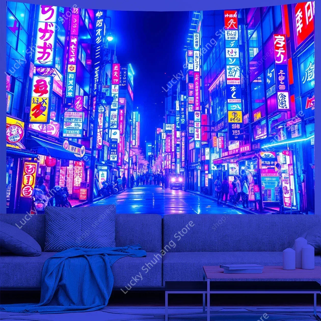 Tokyo UV Reactive Night View Tapestry Wall Decor