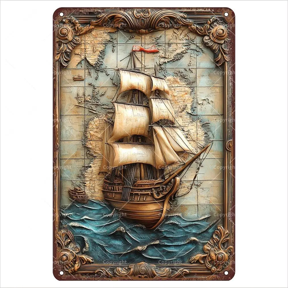 Vintage Nautical Sailing Ship 3D Tin Sign