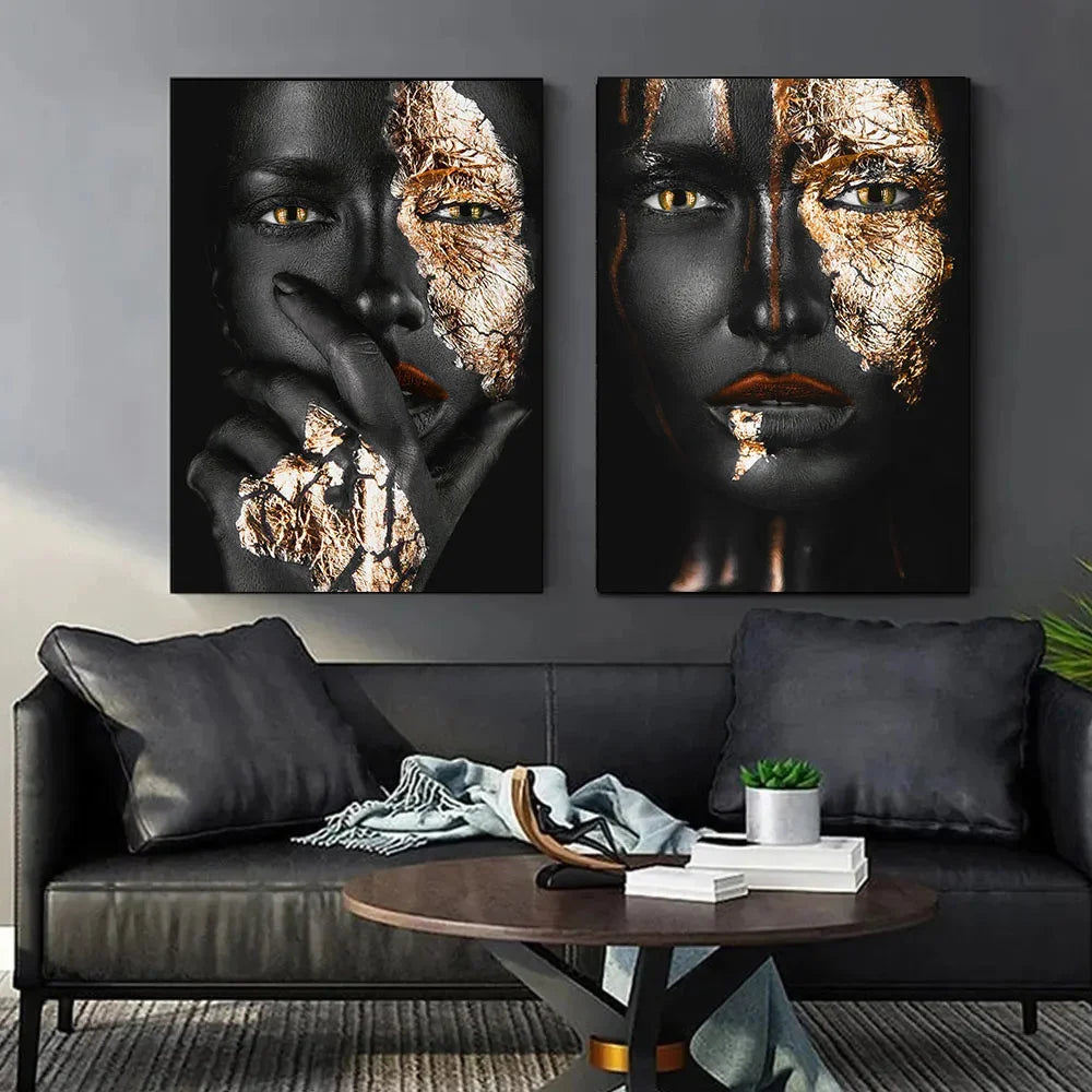 Black Gold Woman Canvas Art - Modern Fashion Wall Decor
