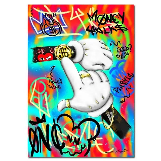 Money Canvas Art: Inspirational Cartoon Wall Decor