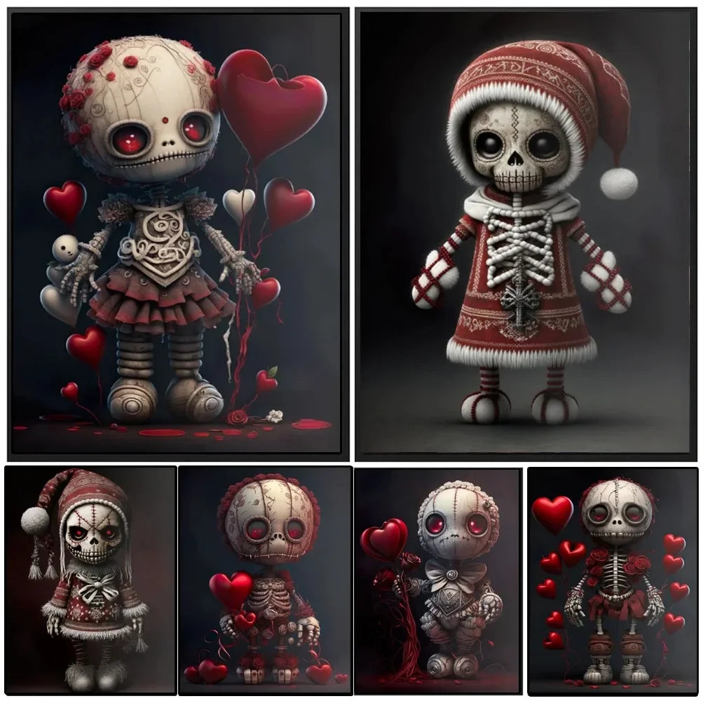 Valentine's Voodoo Doll Canvas Art with Red Balloon