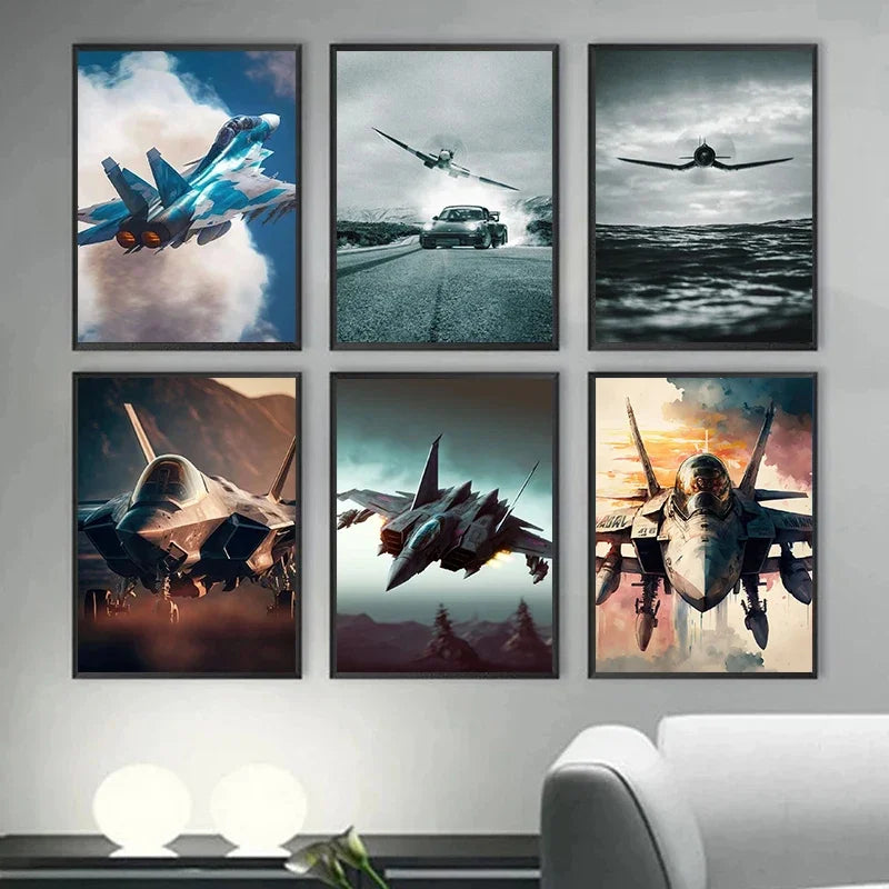 Jet Fighter Canvas Art - Military Aviation Posters Decor