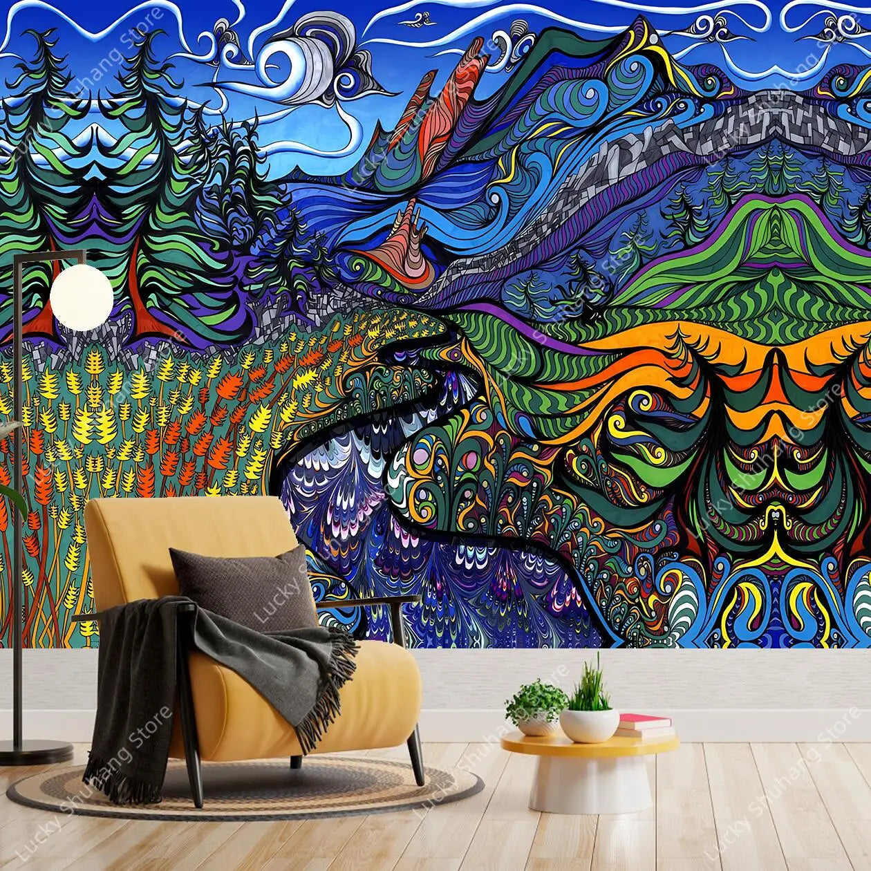 Neon Fantasy Creatures Tapestry - Psychedelic Wall Art Decor