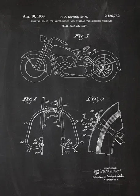 Vintage Motorcycle Patent Canvas Art Print Decor
