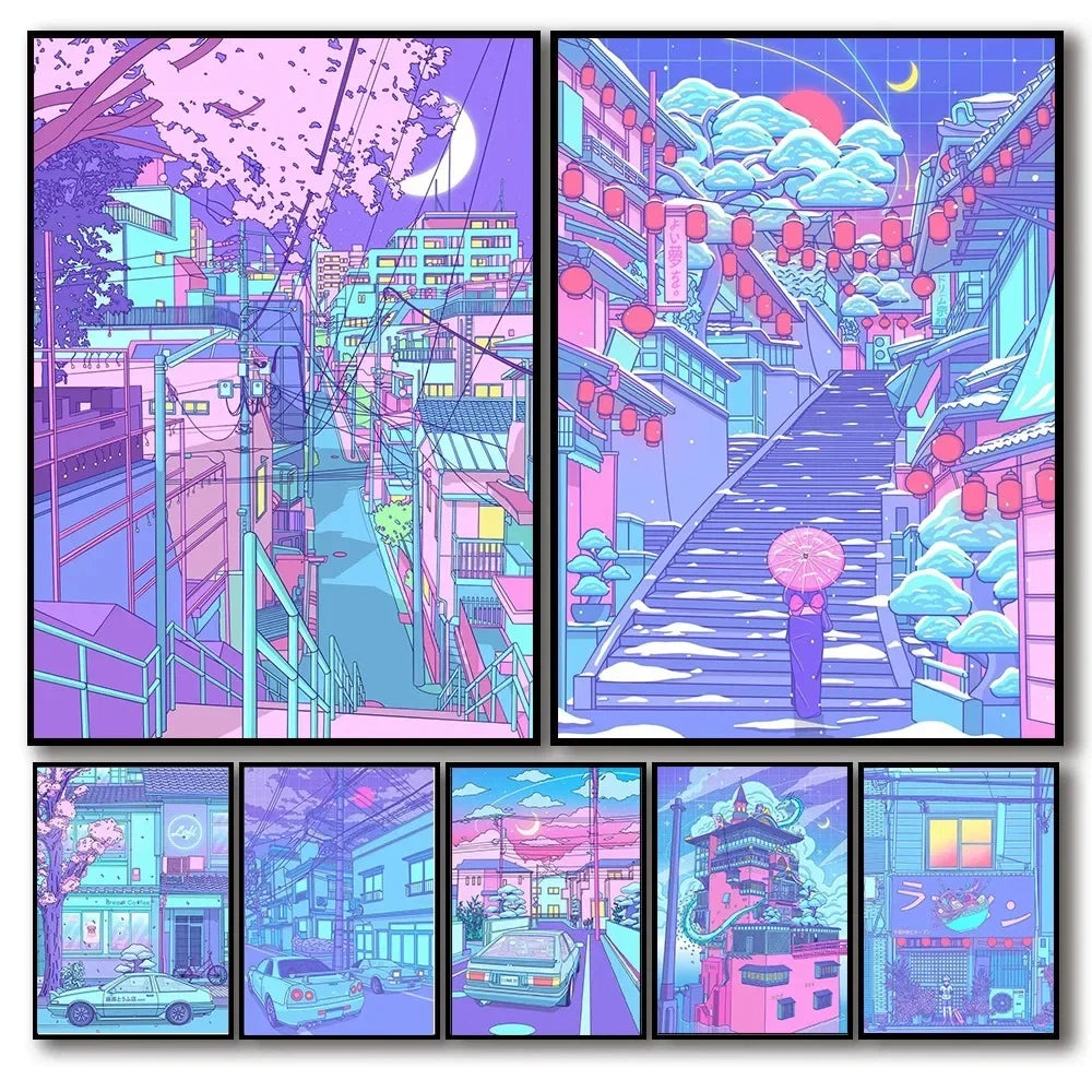 Japanese Street Canvas Art - Aesthetic Wall Decor