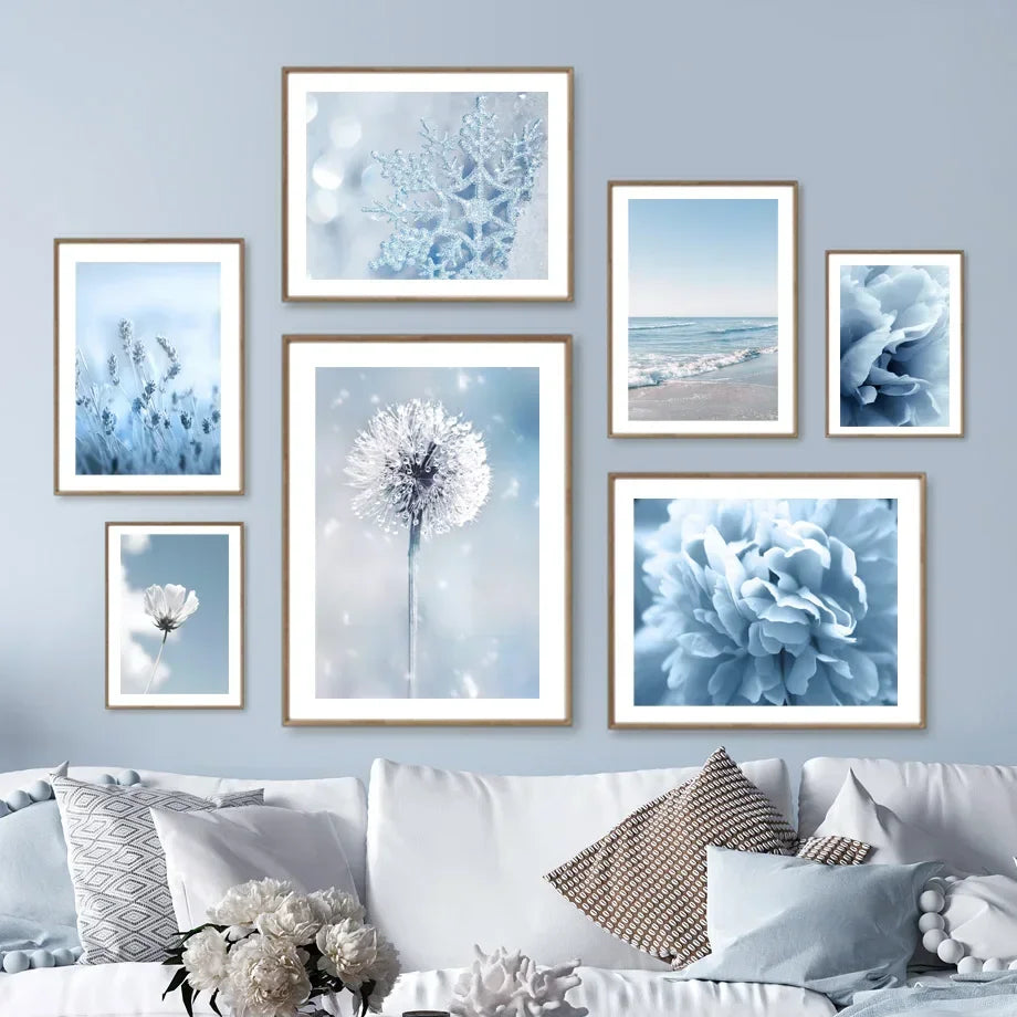 Blue White Flower Beach Canvas Art Nordic Home Decor
