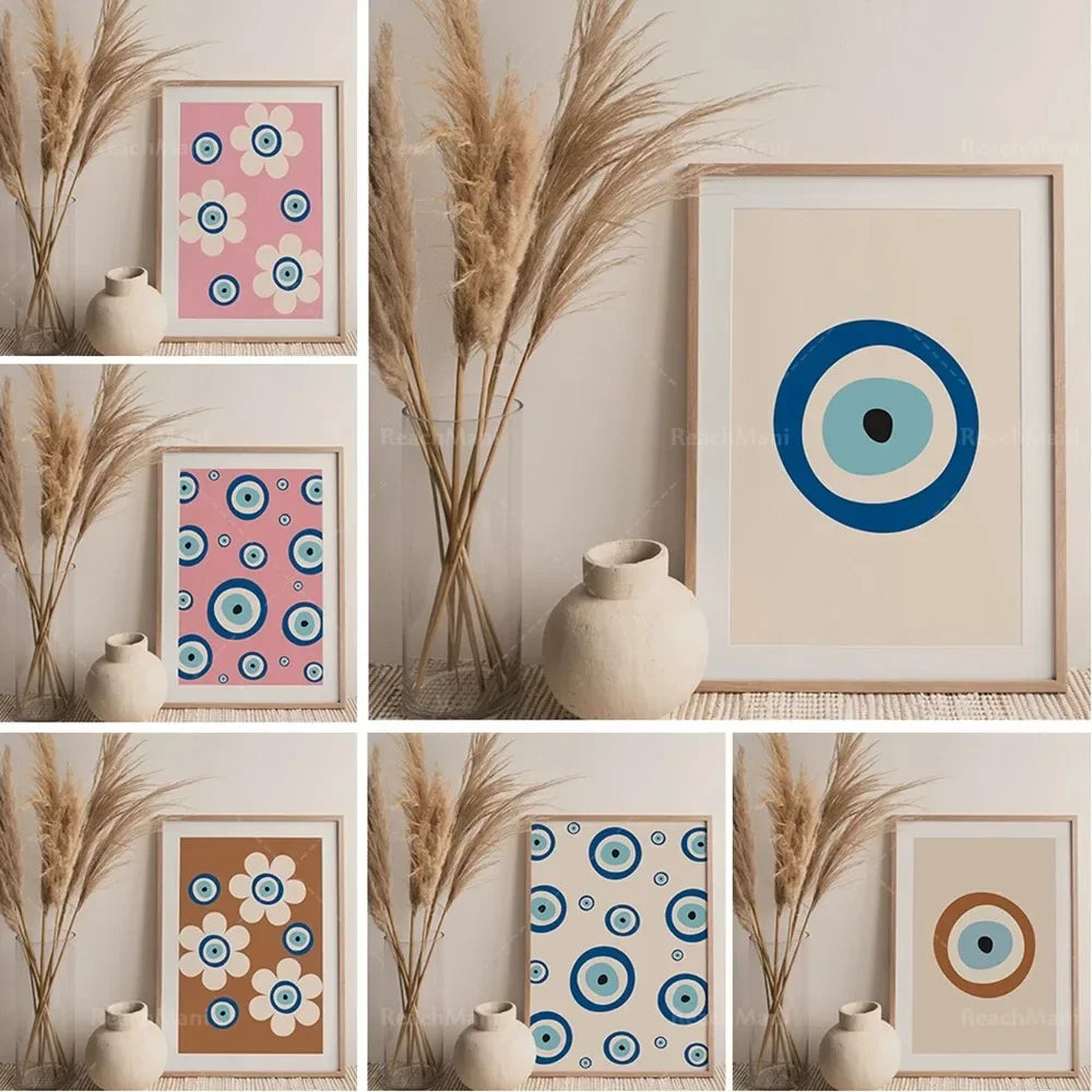 Evil Eye Pink Wall Art: Mid-Century Boho Digital Print