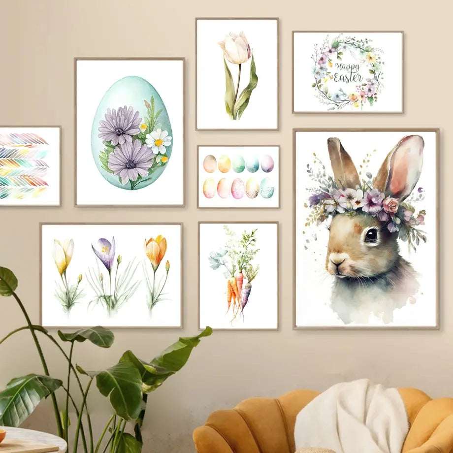 Easter Bunny Boho Wall Art Canvas - Pastel Nordic Decor