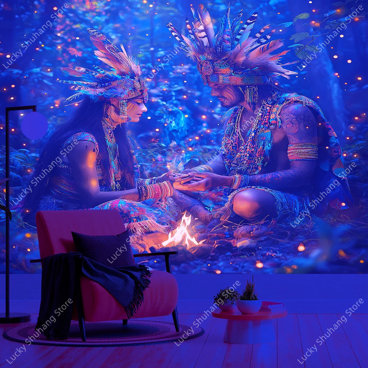 Bioluminescent Forest Tapestry Shamanic Wall Art Decor