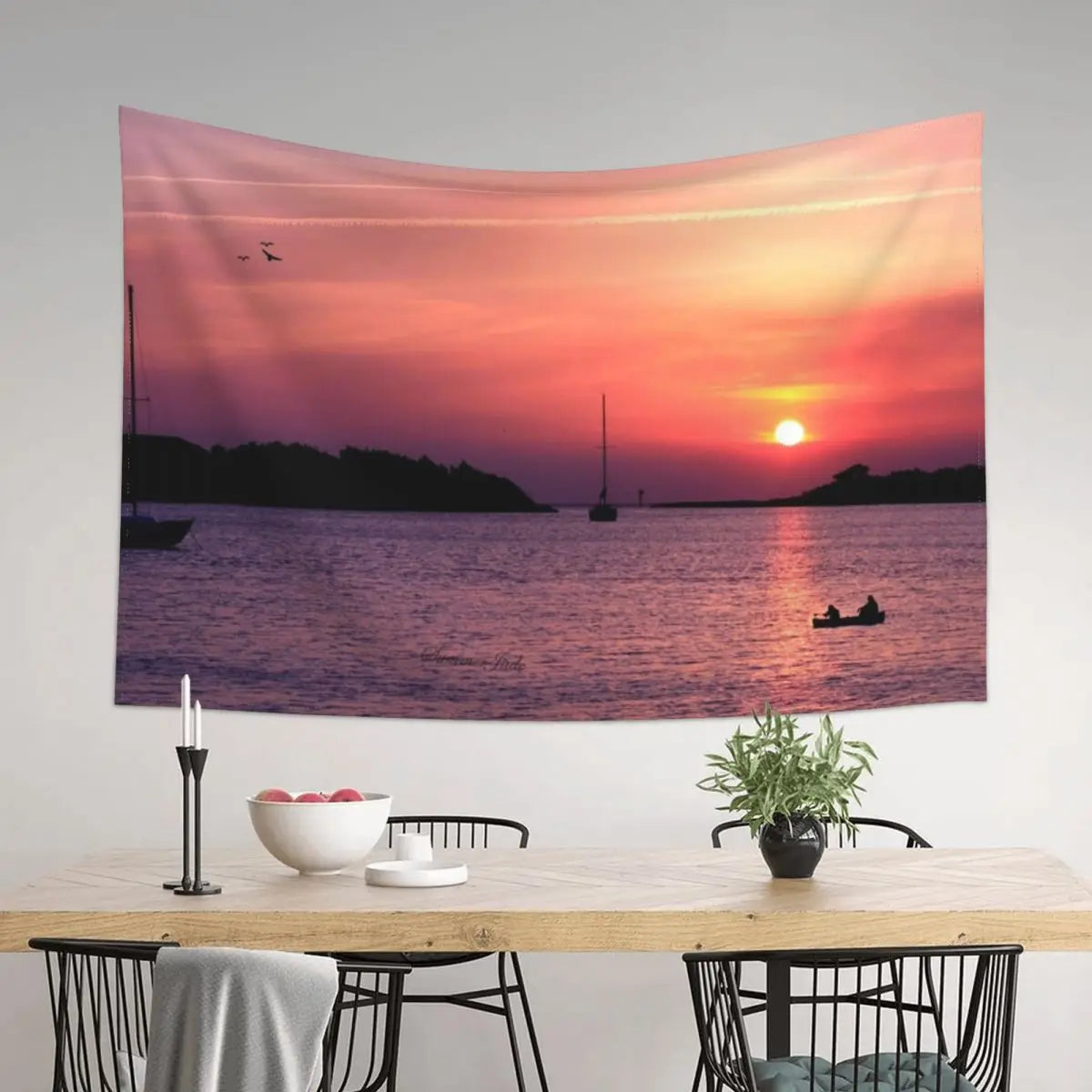 Ocracoke Sunset Harbor Tapestry Wall Decor
