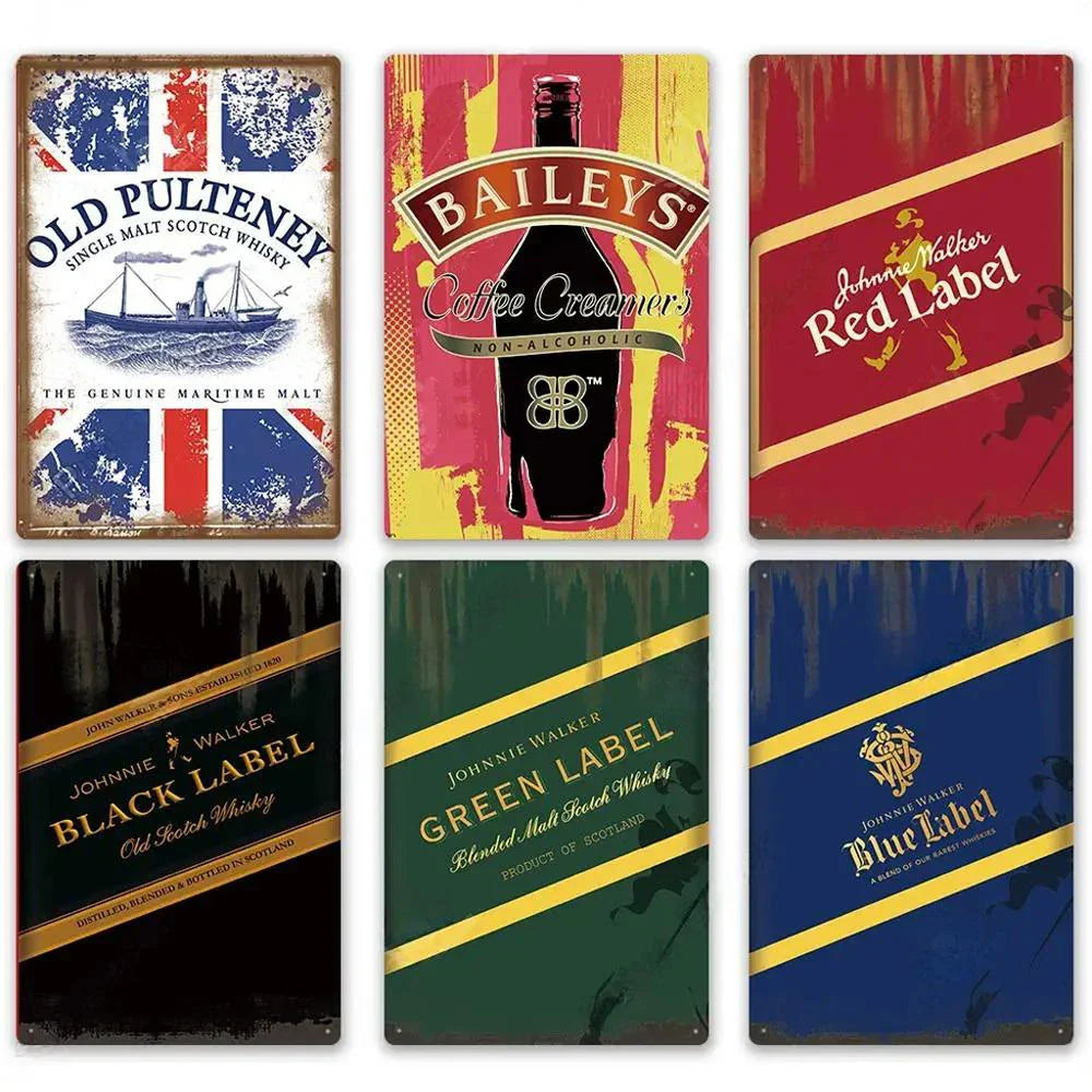 Vintage Whiskey Tin Sign Decor for Bar or Man Cave