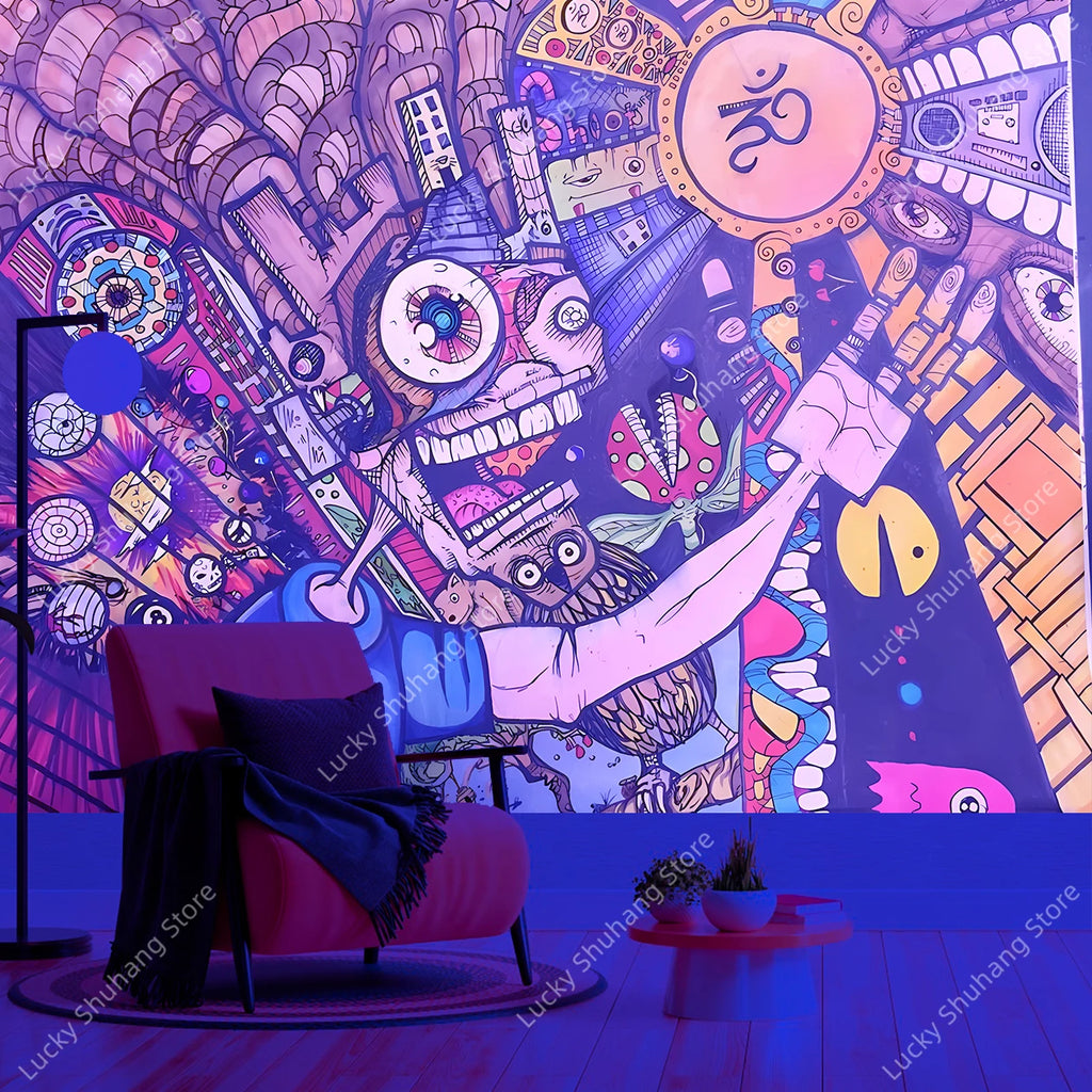 Psychedelic Owl Tapestry: Surreal UV Art Wall Decor