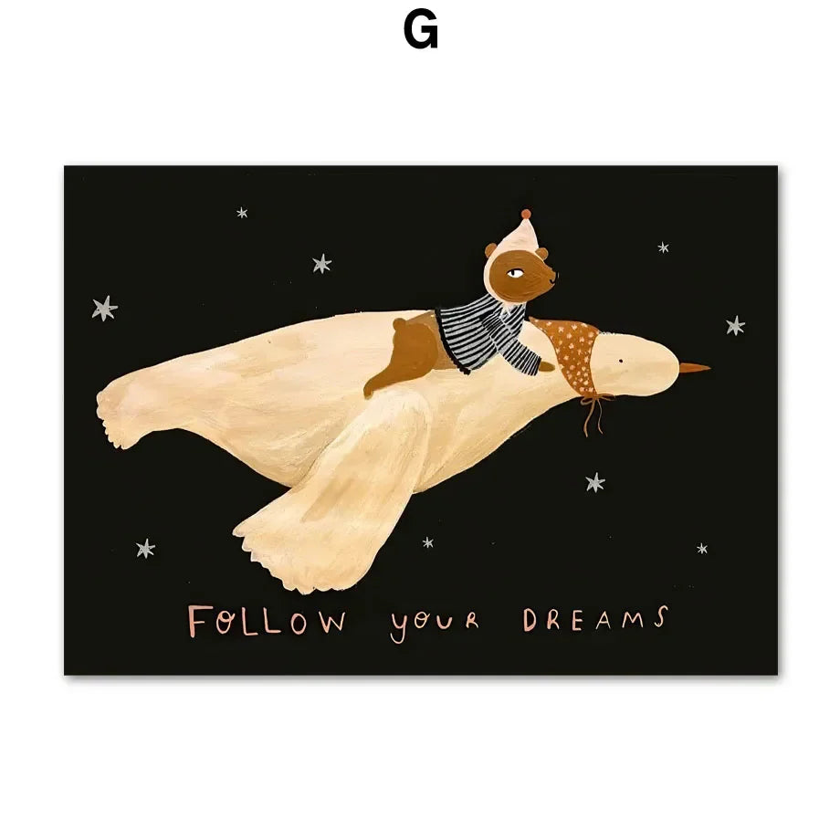 Rainbow Animal Wall Art Canvas for Kids Room Decor