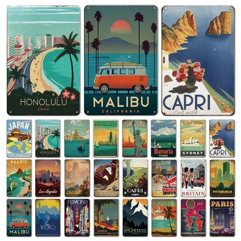 Paris Malibu Chicago Vintage Metal Signs Wall Decor