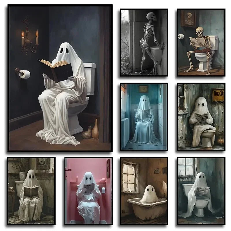 Gothic Skeleton Reading Poster - Halloween Wall Decor