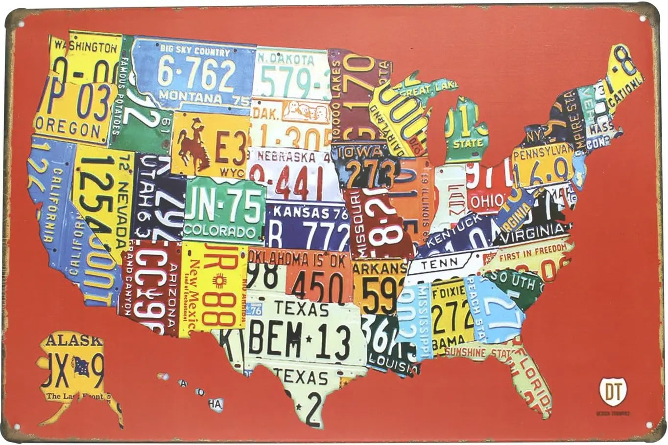 Route 66 USA Map Tin Sign Vintage Wall Decor