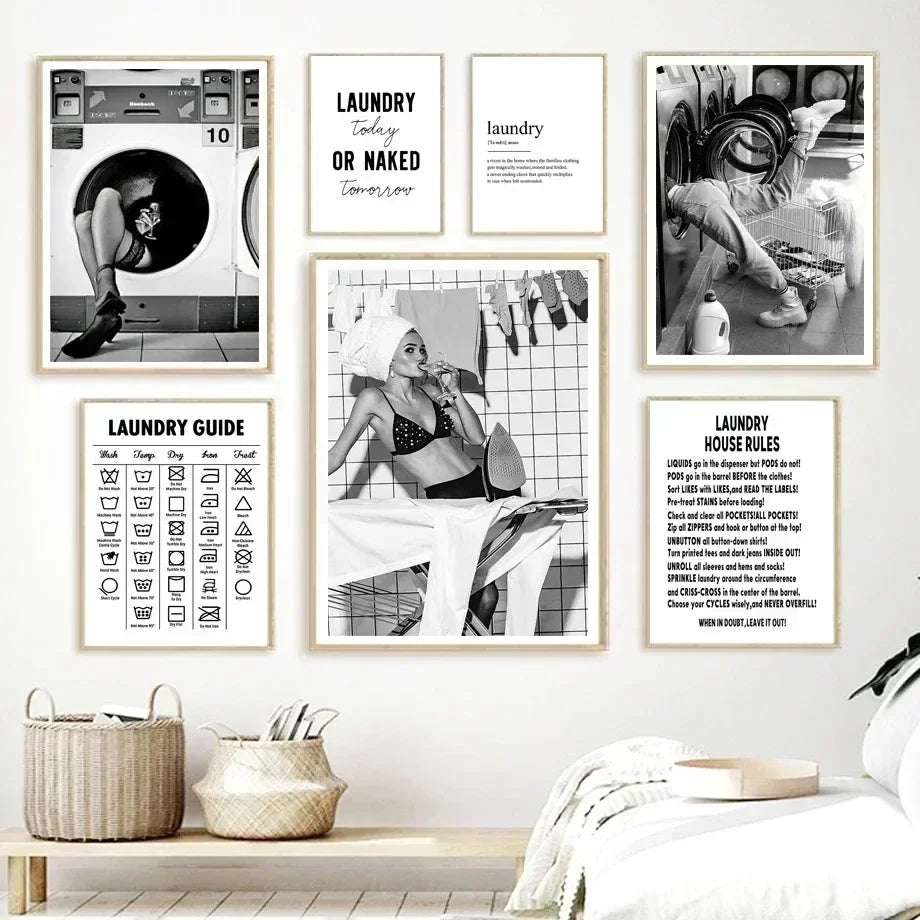 Nordic Laundry Room Art: Sexy Women Canvas Print Decor