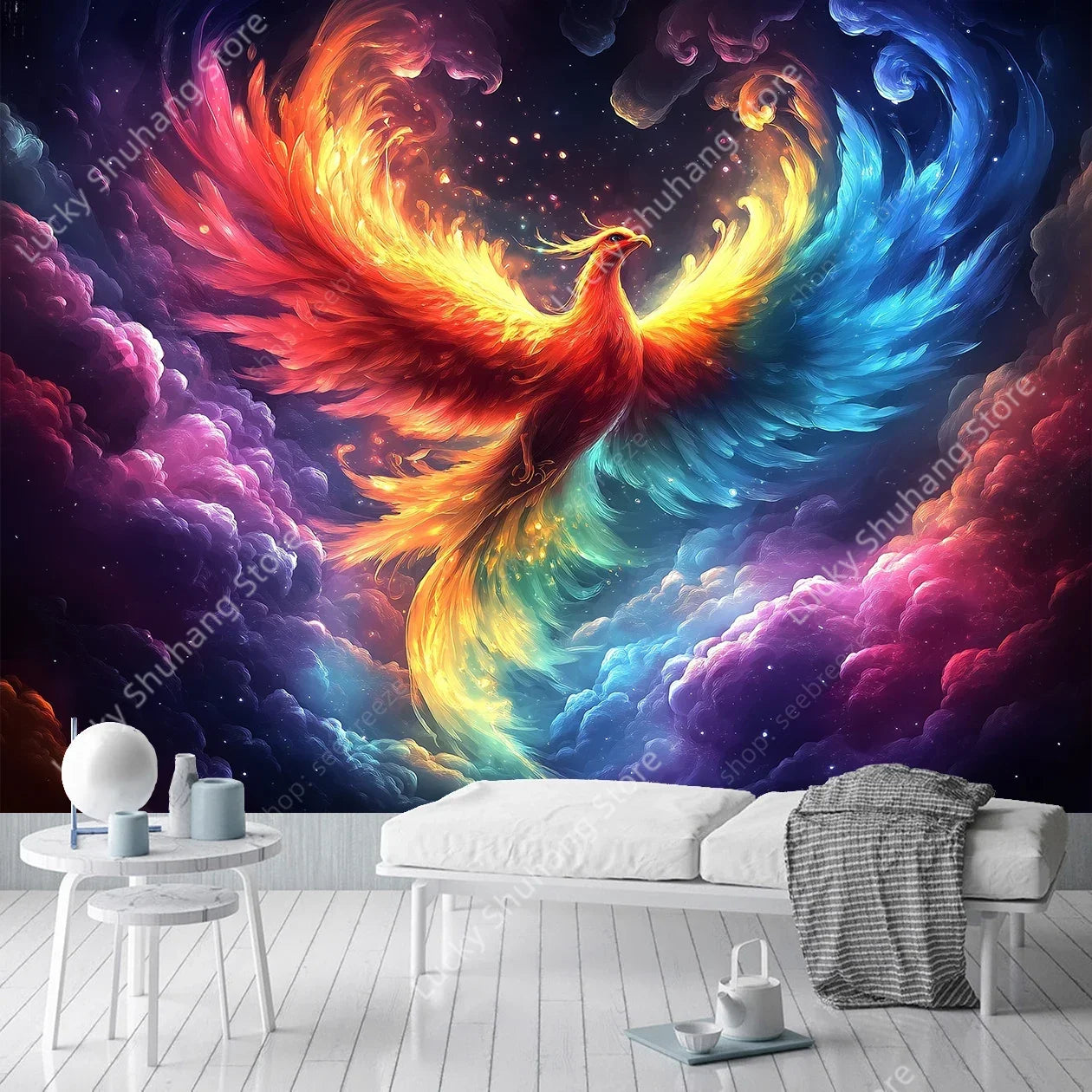 Phoenix Tapestry Wall Art: Bohemian Fantasy Decor