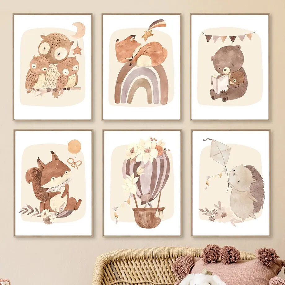 Woodland Animals Canvas Art for Nursery Decor