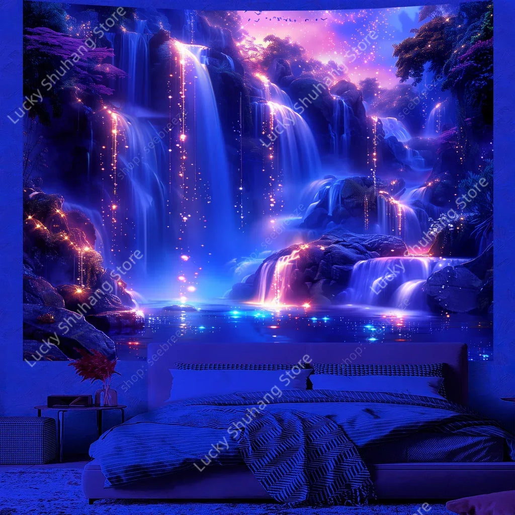 UV Reactive Psychedelic Galaxy Tapestry Wall Decor