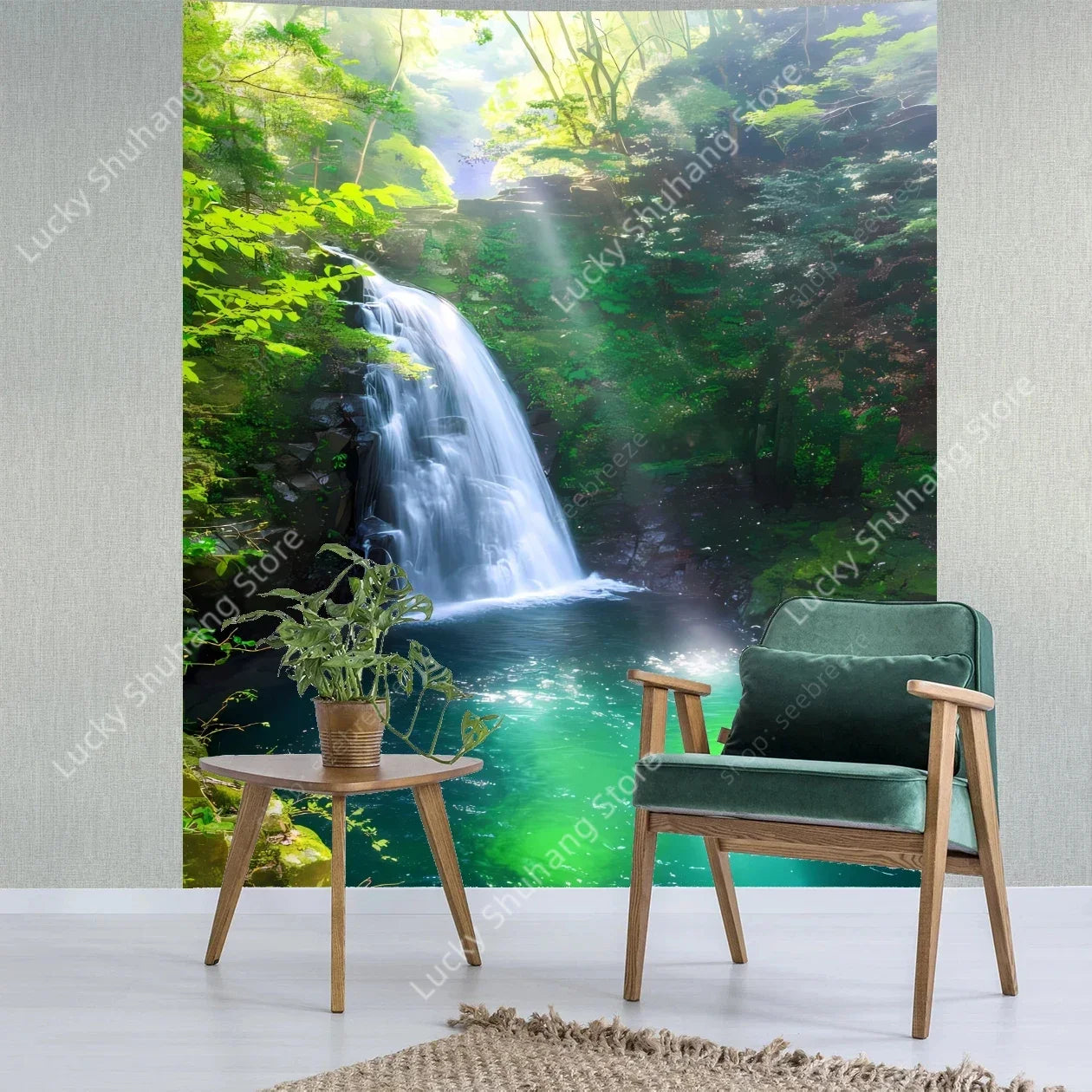 Tropical Waterfall Tapestry: Nature Wall Art Decor