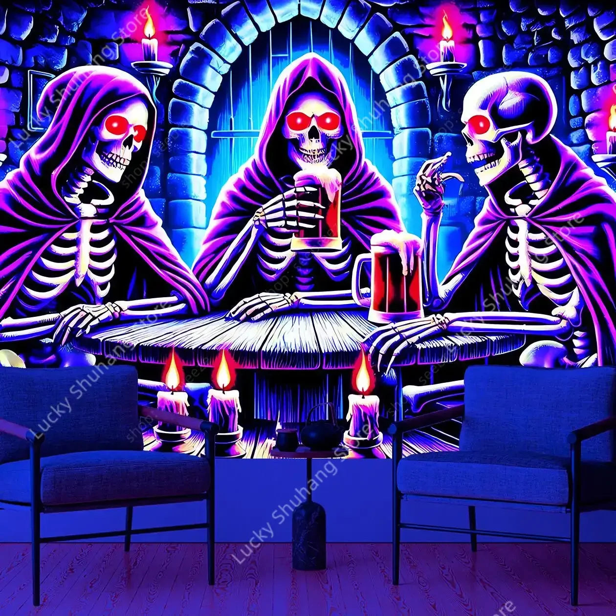 Gothic Skull Tapestry: Dark Fantasy Wall Decor