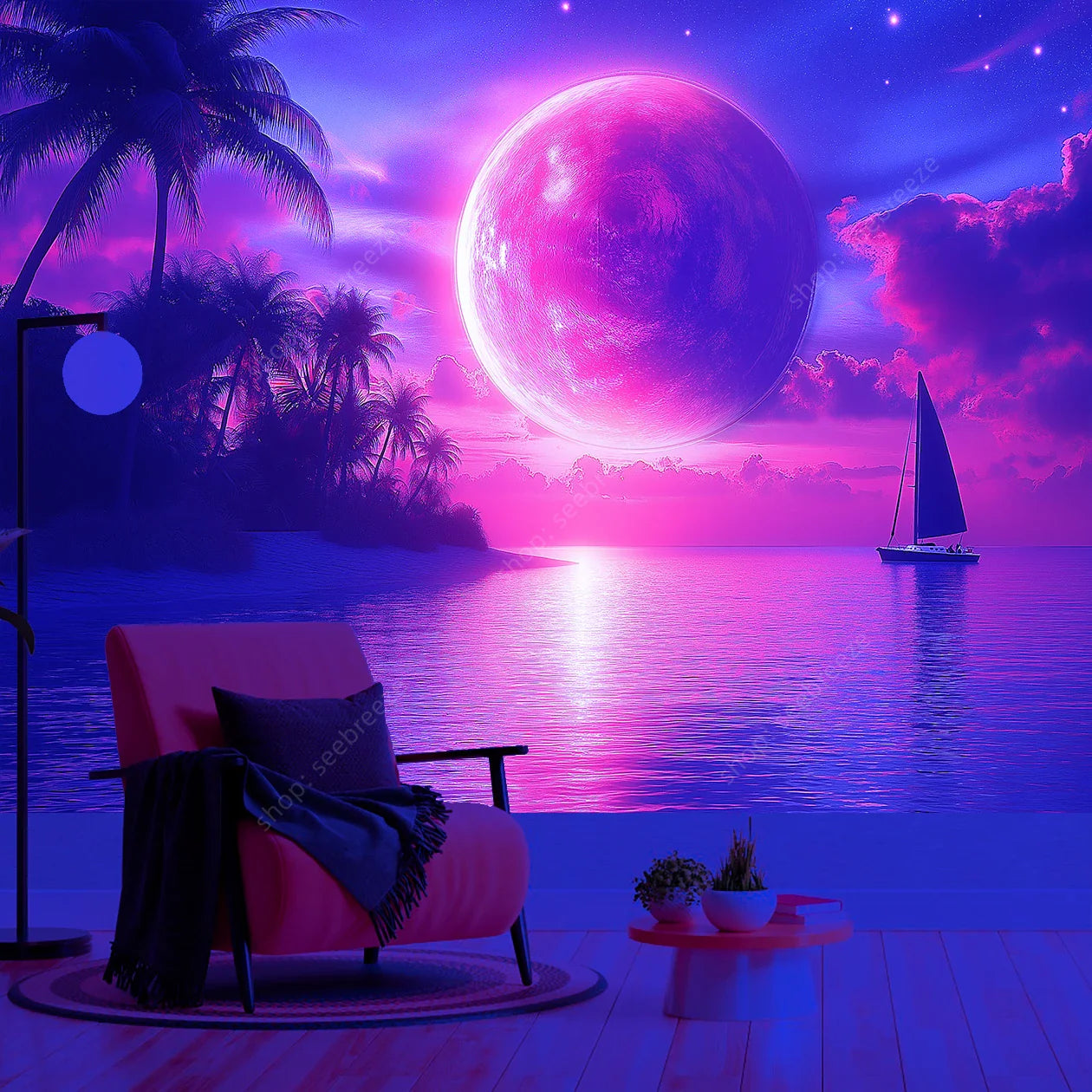 UV Reactive Palm Tree Tapestry for Bohemian Decor