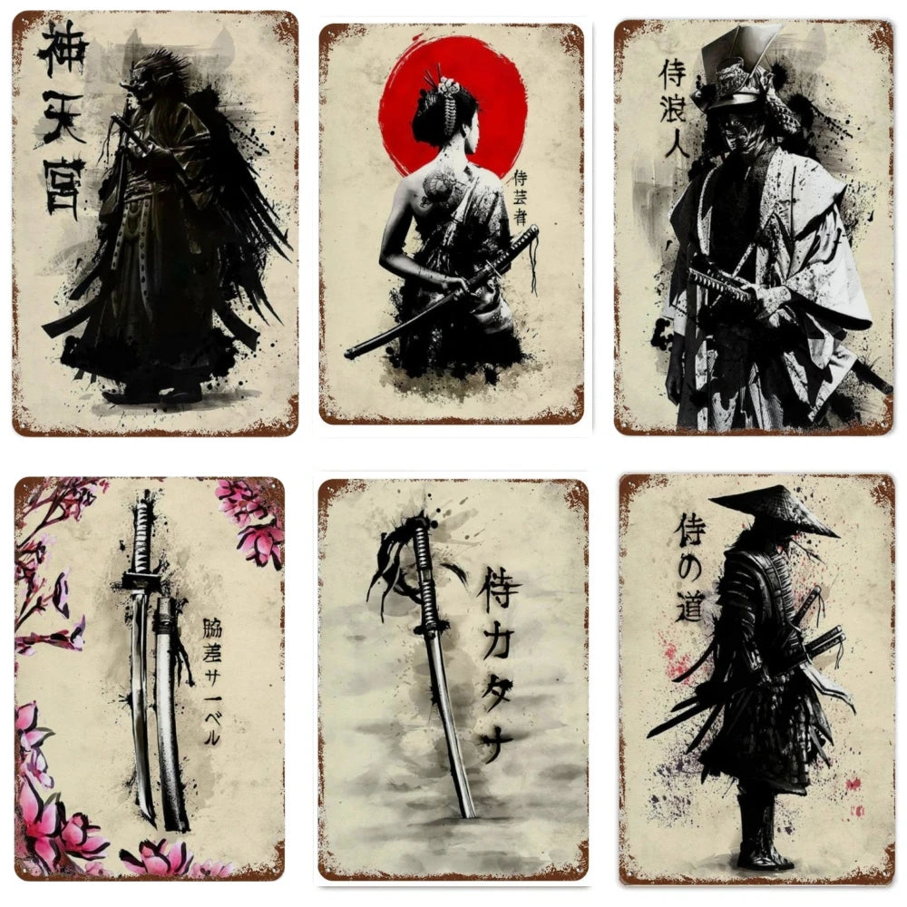 Samurai Metal Wall Art Decor Poster for Home Bar