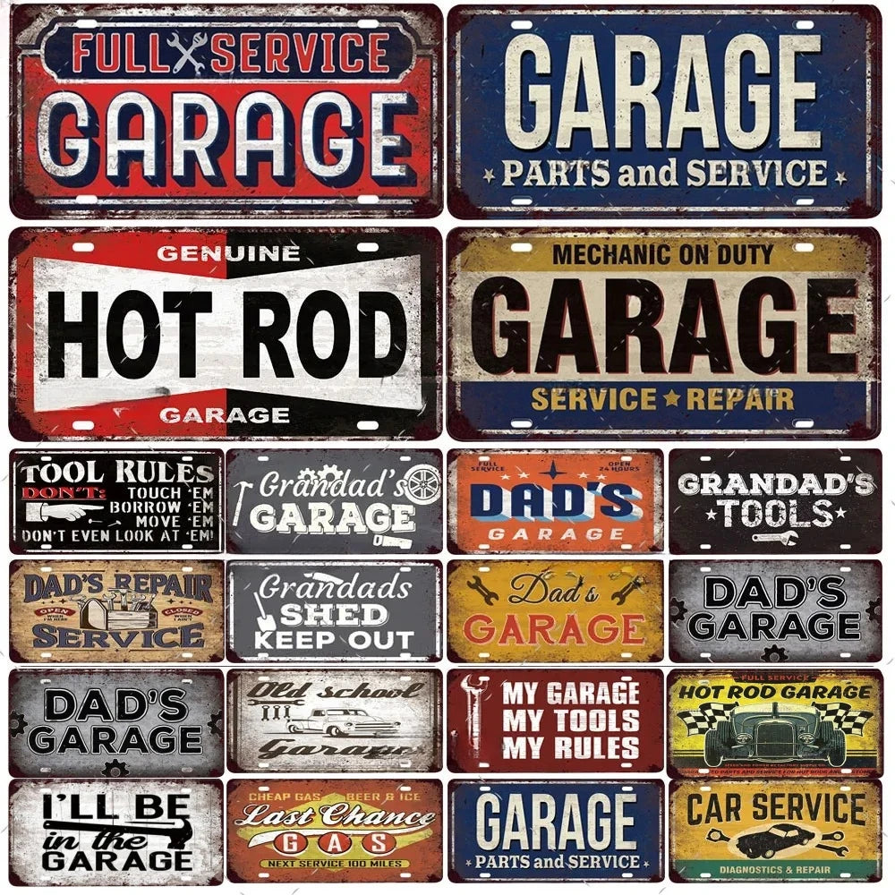 Vintage Garage Metal Sign Decor - Man Cave Wall Plaque