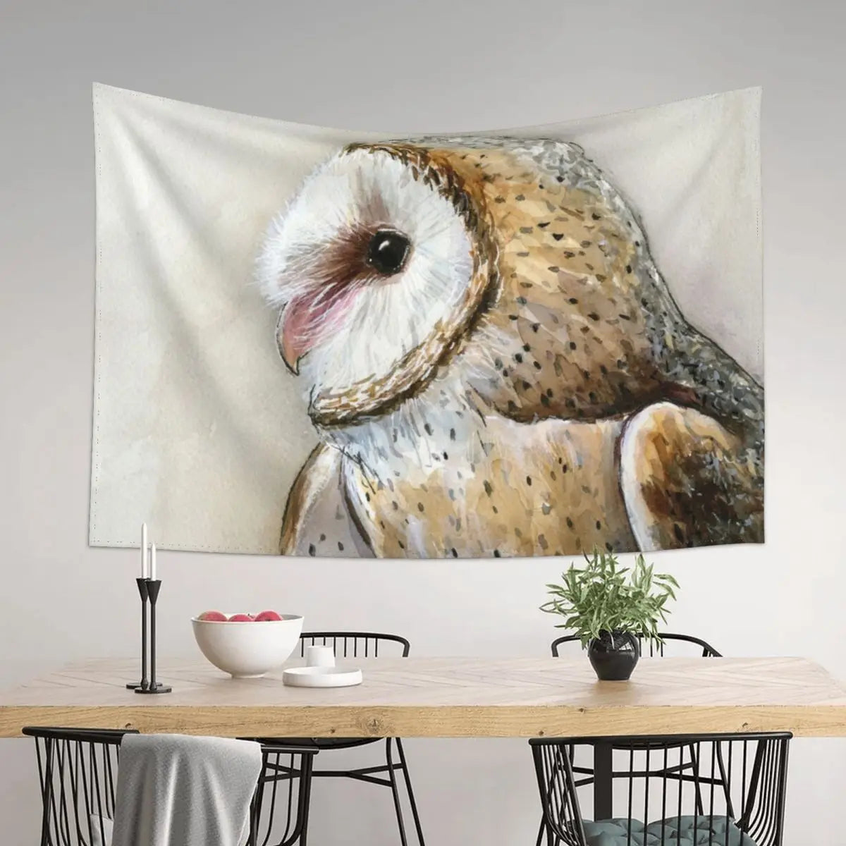 Barn Owl Watercolor Mushroom Tapestry Wall Decor