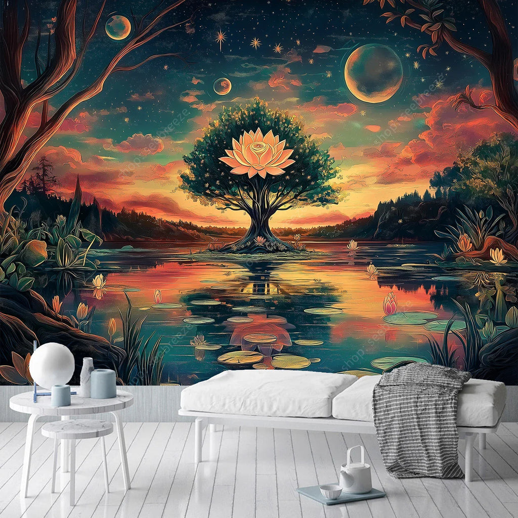 Bohemian Forest Tapestry: Vibrant Wall Art Decor
