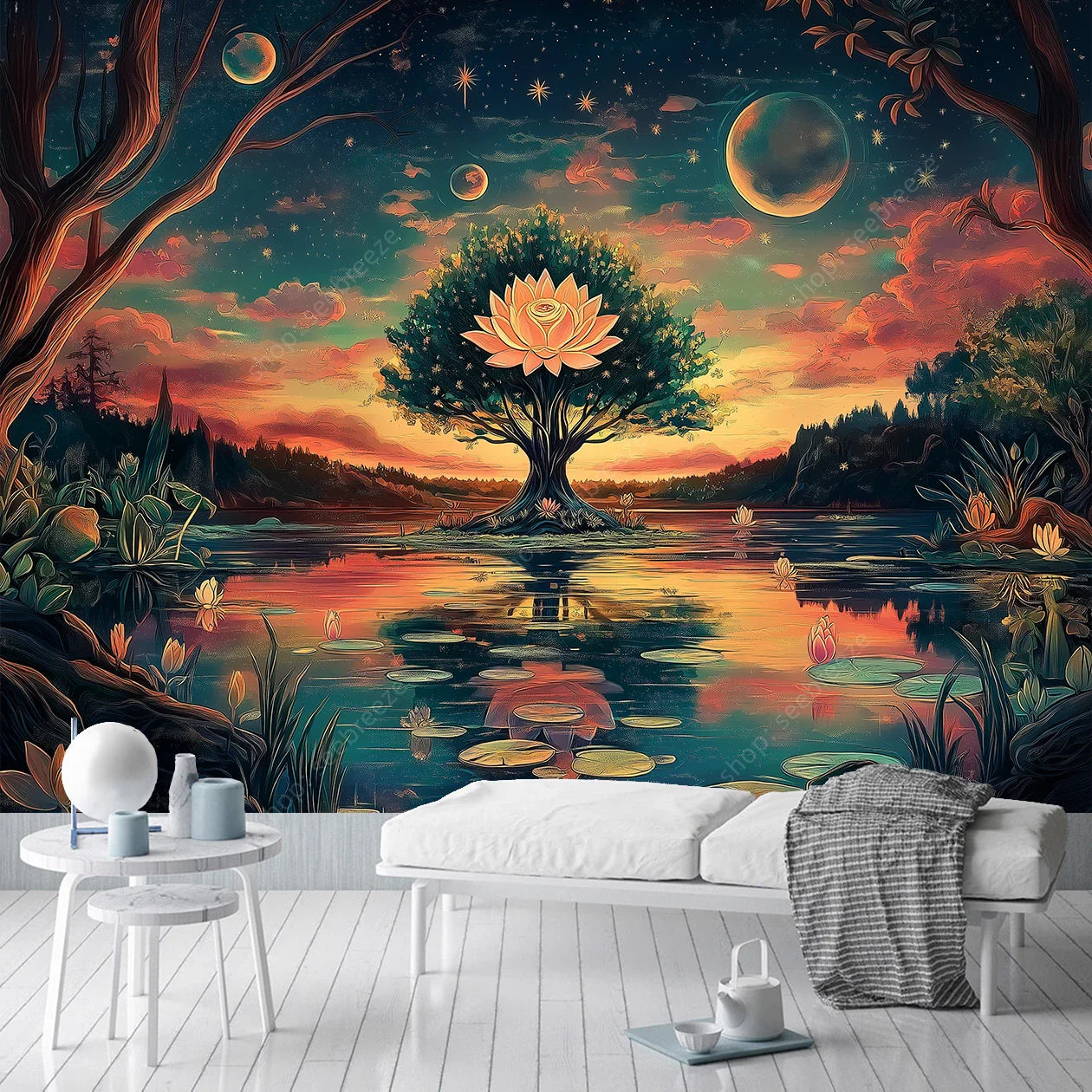 Bohemian Forest Tapestry: Vibrant Wall Art Decor