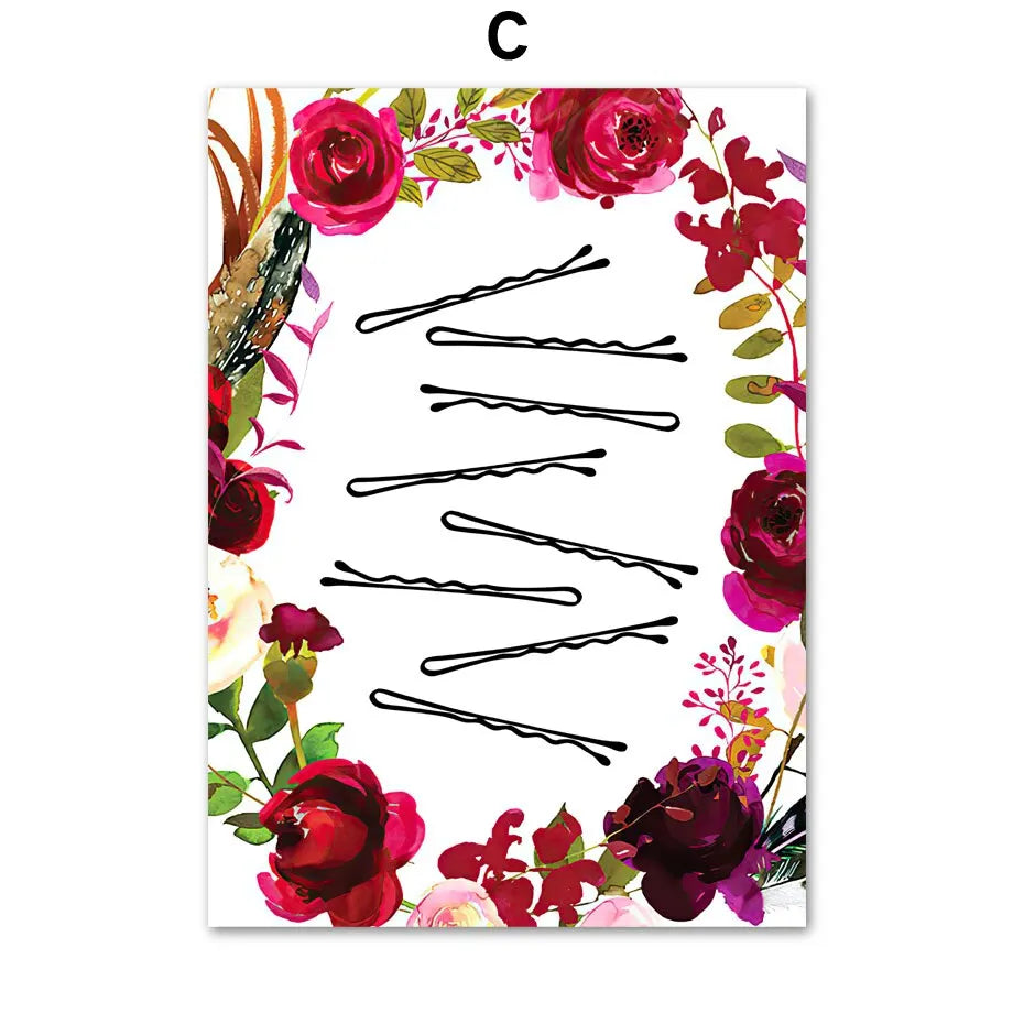 Floral Hair Salon Wall Art: Cosmetology Tools Canvas Print