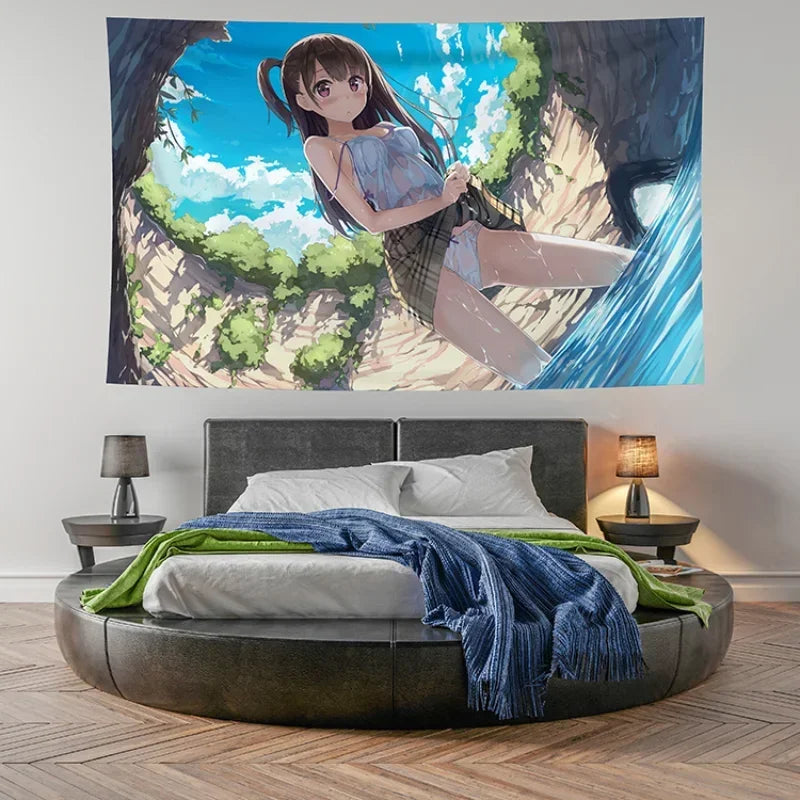 Kawaii Anime Girl Tapestry Pink Room Decor Poster